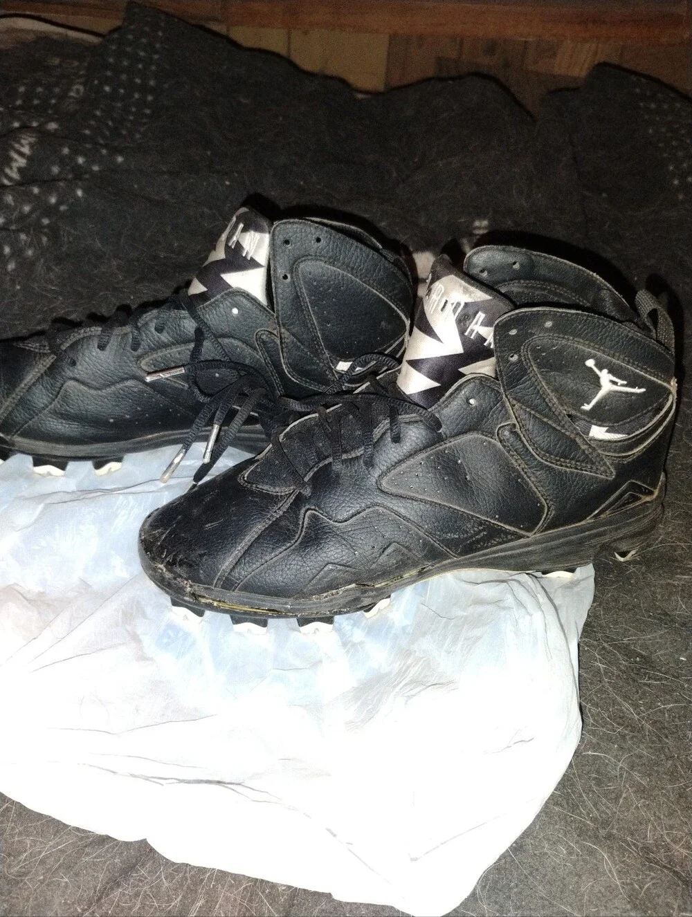 Nike Air Jordan 7 Retro Black/White Sport Cleats Men's 11 684942-010 READ DSP